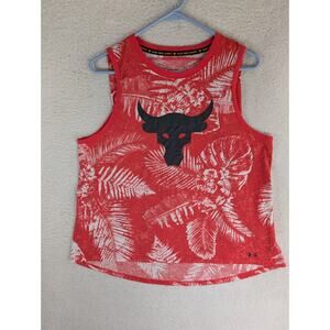 Under Armour Project Rock Tank Top Womens Large Red Aloha Camo Training Loose